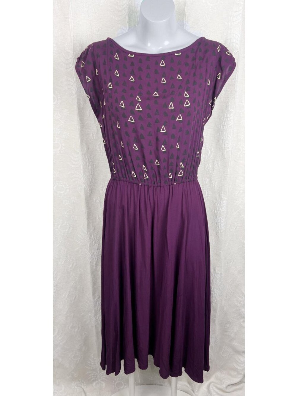 Tonle purple vintage style midi dress geometric print lightweight retro everyday